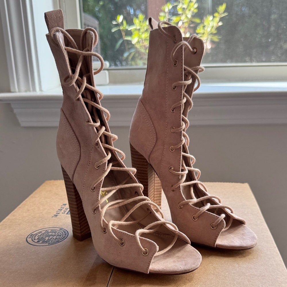 Lulu's Chic Lace-Up Tan Boots